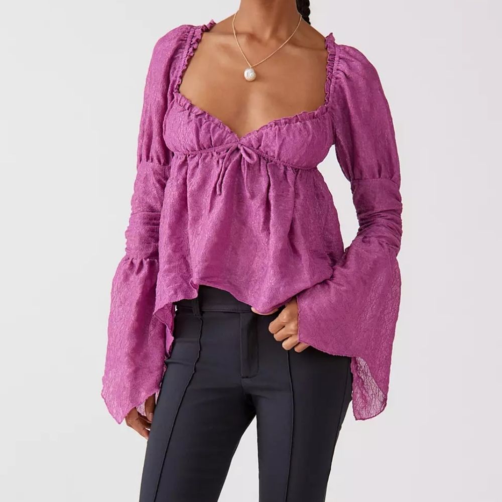 NEW Urban Outfitters Magenta Sonnet Puff Sleeve Blouse S
